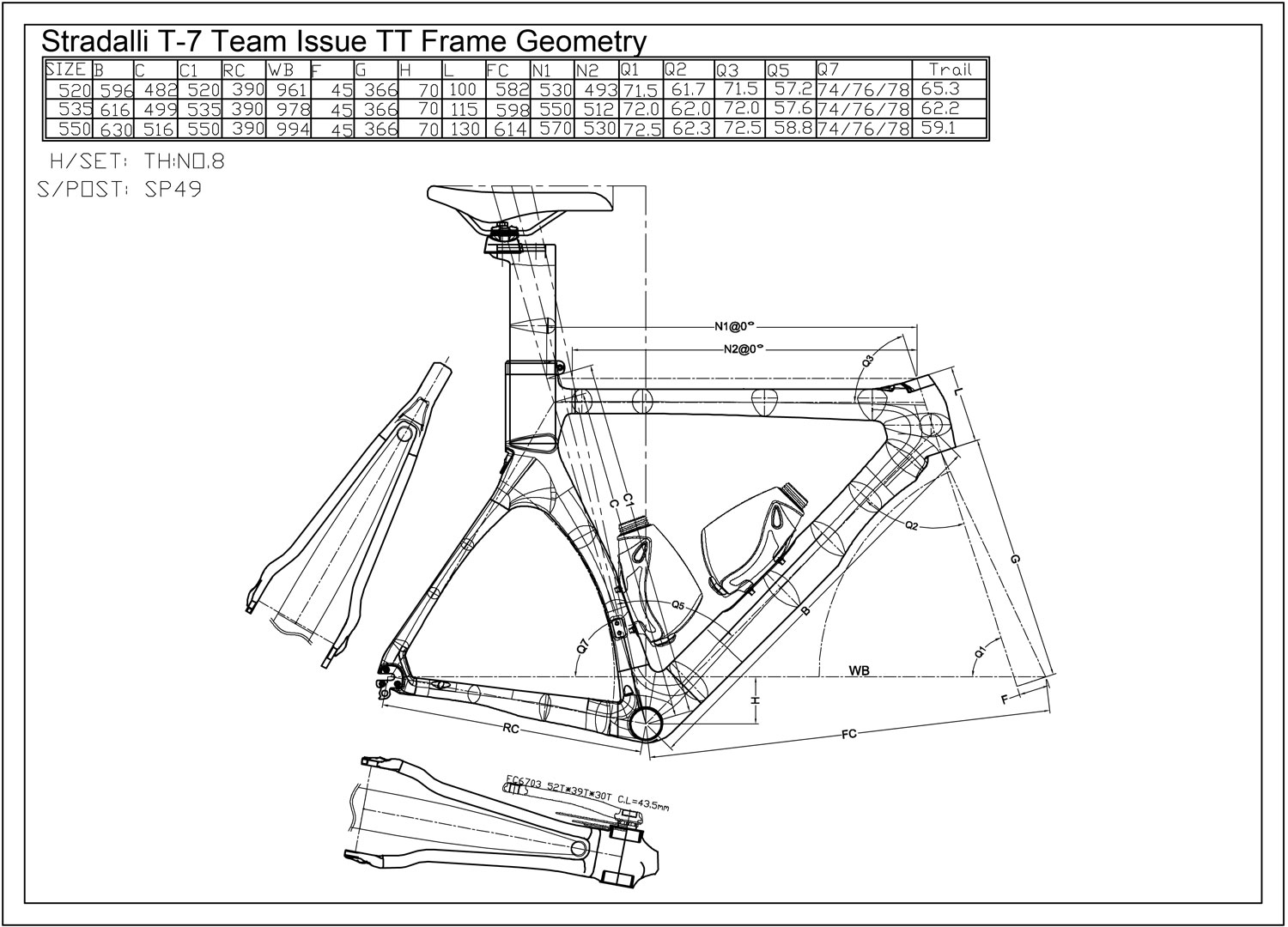 2013 STRADALLI T 7 TEAM AERO CARBON TIME TRIAL BIKE TRI FRAME SET TT 